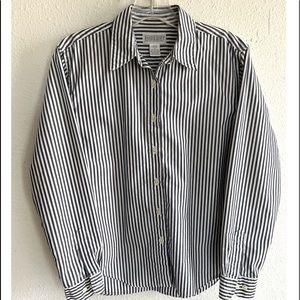 Lands' End Women's Petite Long Sleeve Shirt Striped Button Up